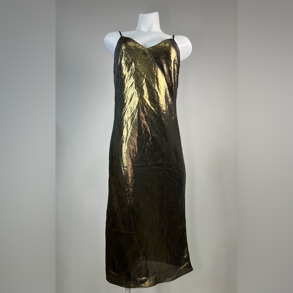 Express Metallic V-Neck Downtown Cami Midi Slip Dress - Picture 3 of 8